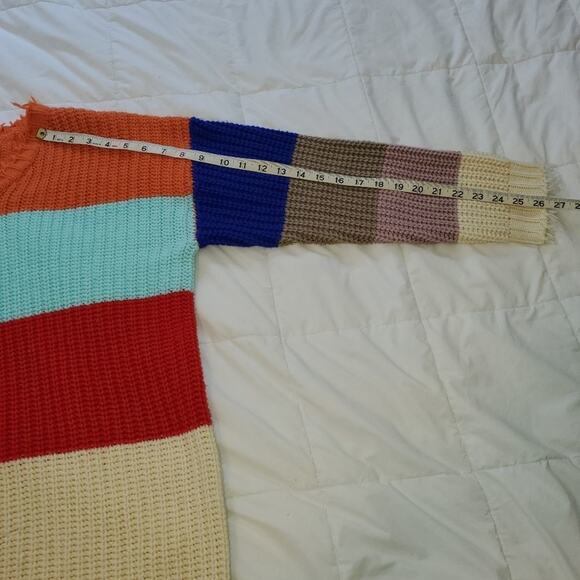 143 story large cozy striped knit sweater with fringe - Picture 6 of 11